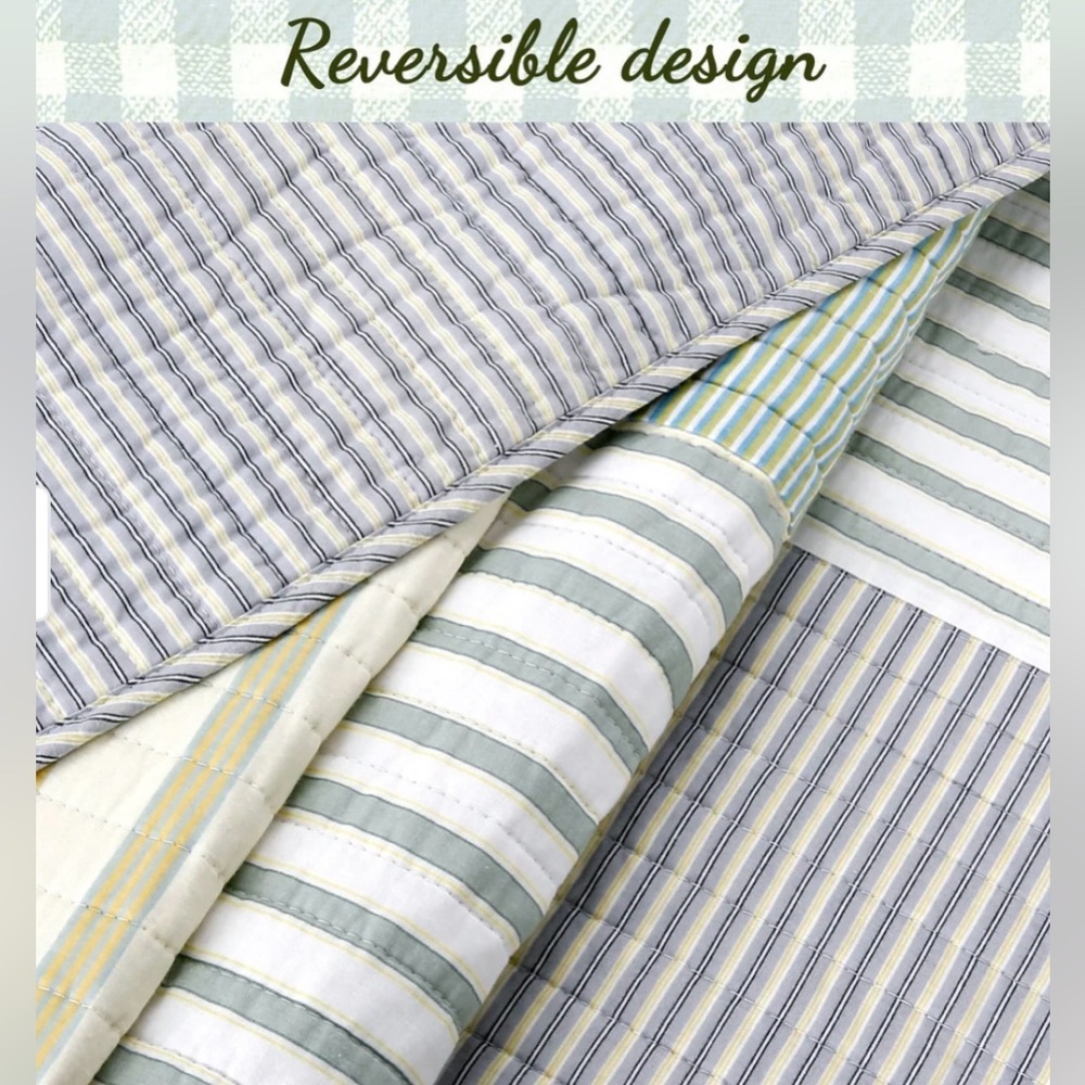 Cozy Line Spa Stripes Patchwork Quilt Bedding Set Twin - Picture 4 of 7